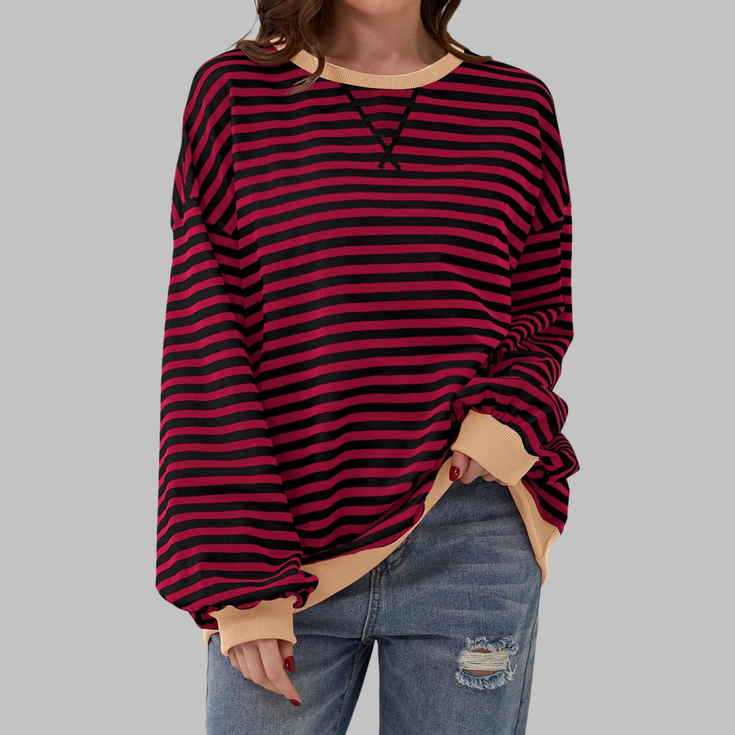 Gestreiftes Langarm-Sweatshirt mit Rundhalsausschnitt