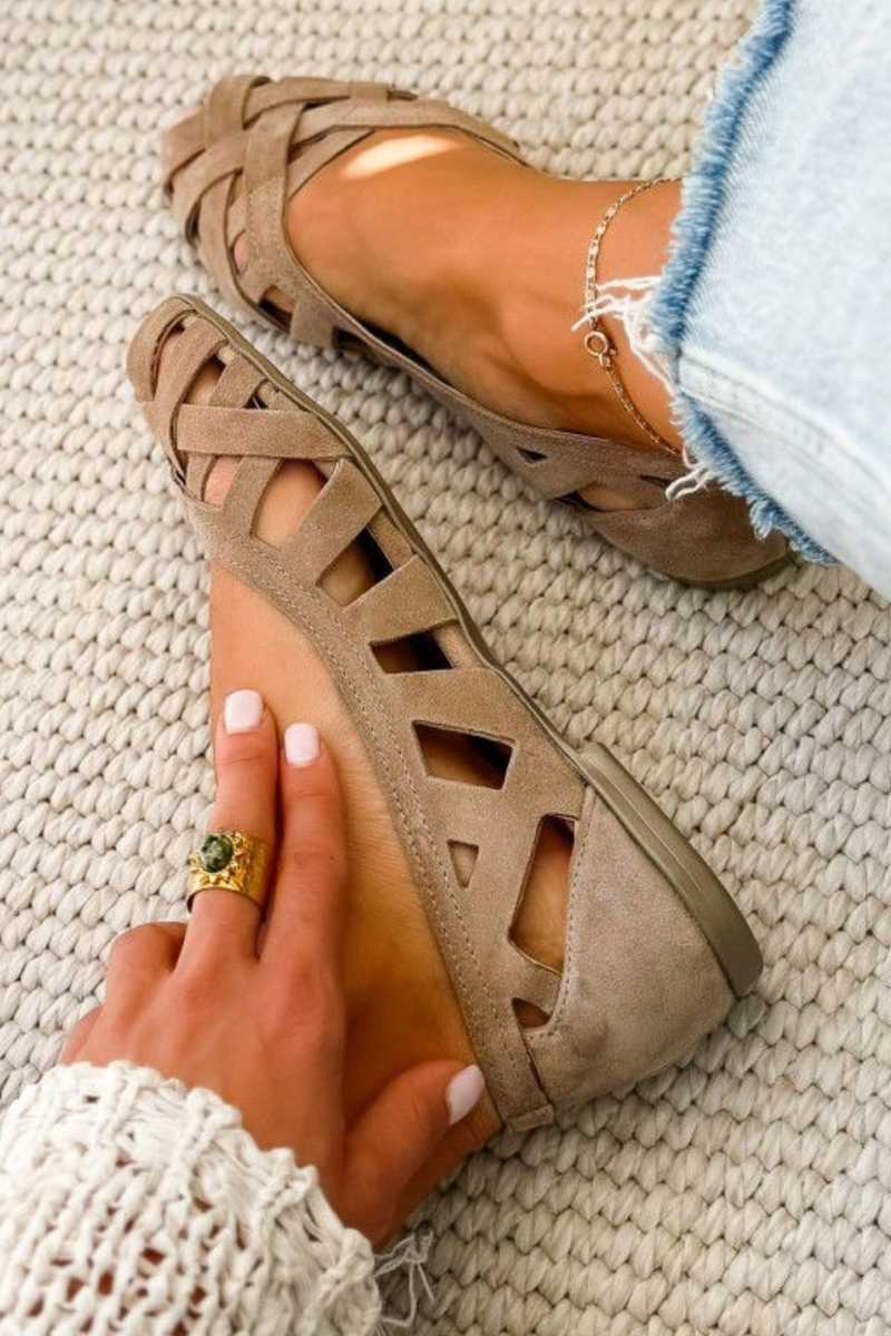 Isabell | Flache Sandalen mit offener Spitze und geflochtenem Gewebe