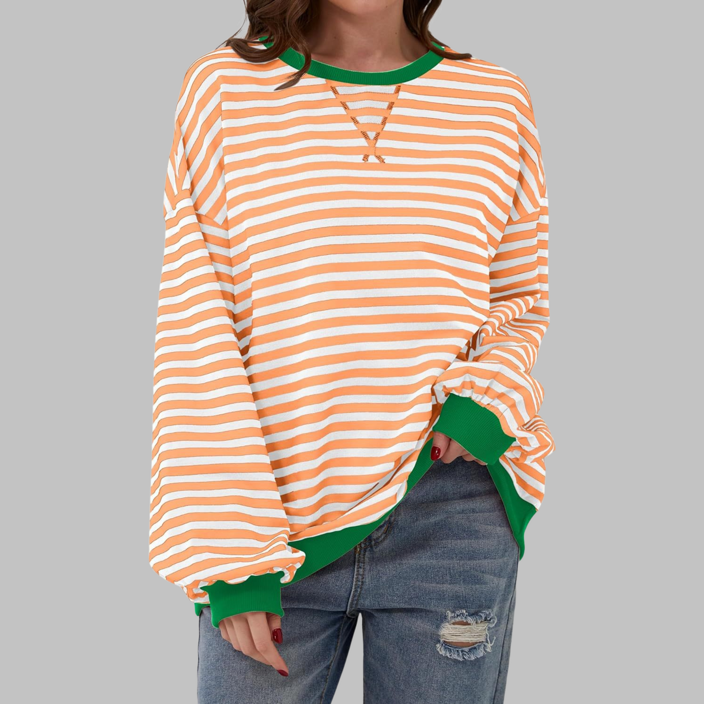 Gestreiftes Langarm-Sweatshirt mit Rundhalsausschnitt