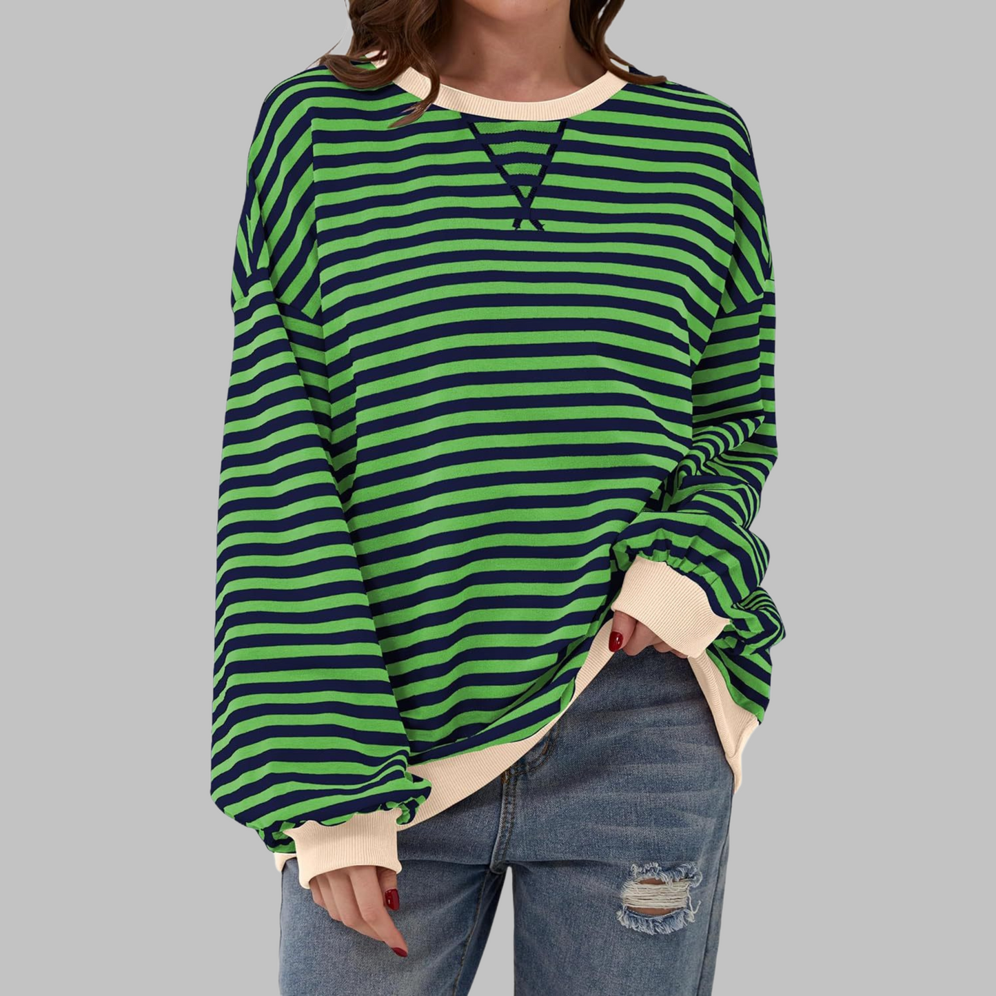 Gestreiftes Langarm-Sweatshirt mit Rundhalsausschnitt