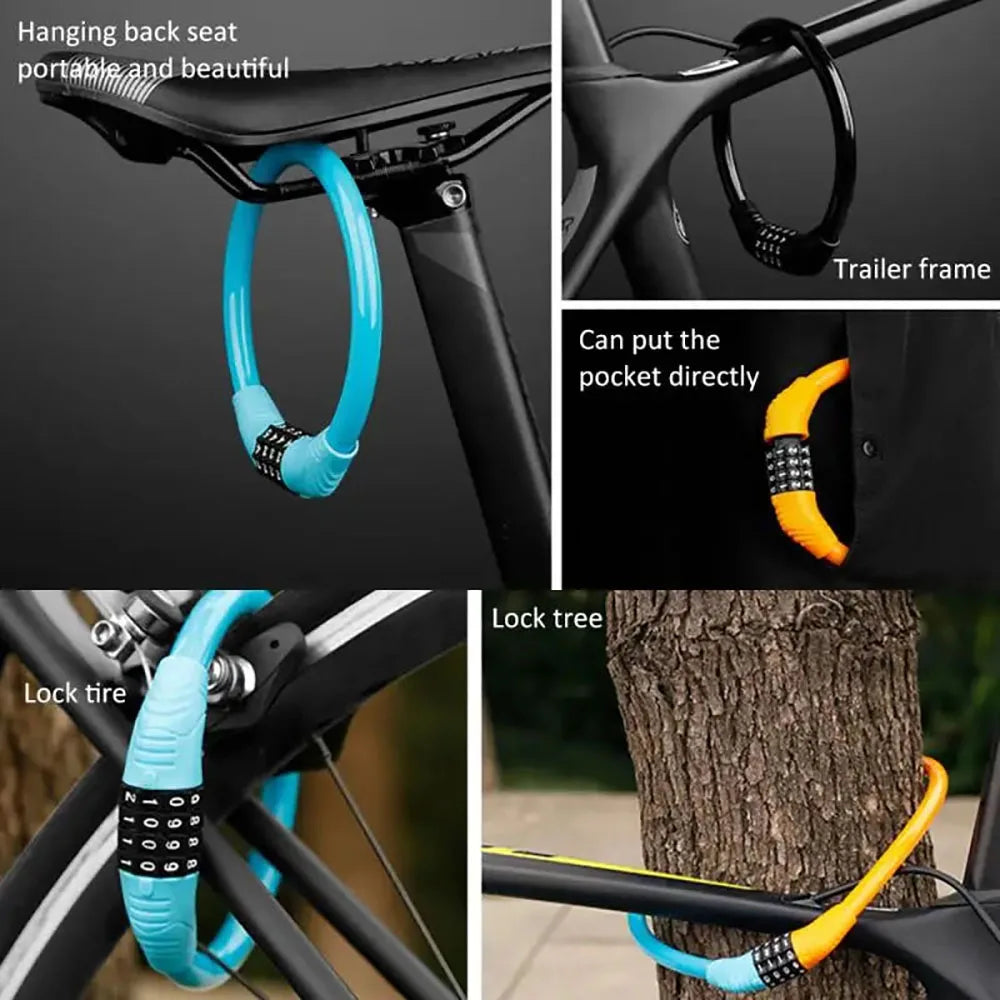 VeloCrypta 4-teiliges Fahrradkabelschloss-Set | Edelstahl | 4-stelliger Zahlencode | Länge 10,5–21 cm