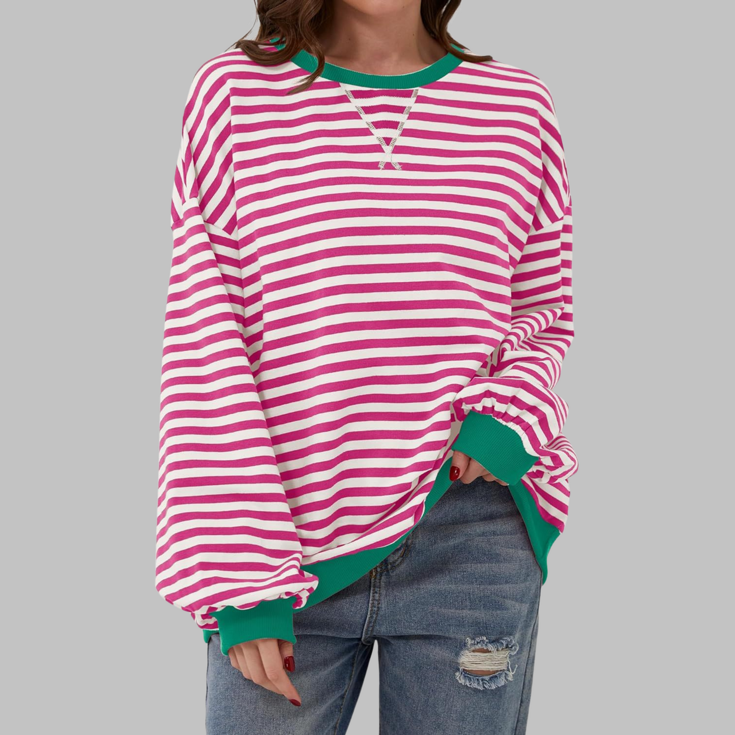 Gestreiftes Langarm-Sweatshirt mit Rundhalsausschnitt