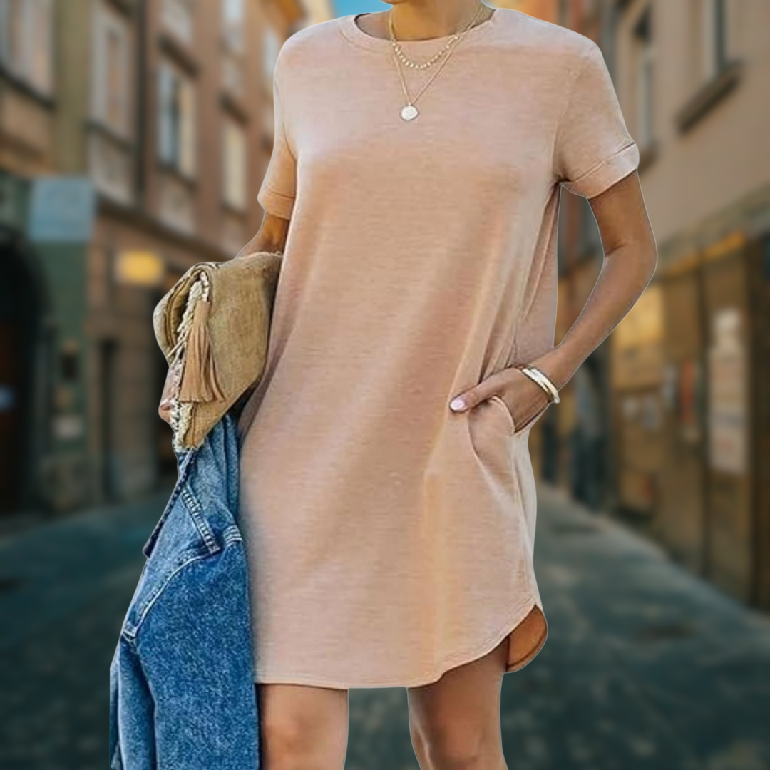 lisa - Lässiges kurzärmeliges T-Shirt-Kleid mit Taschen