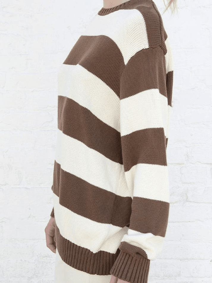 Gemütlicher gestreifter Rundhalsausschnitt Strickpullover