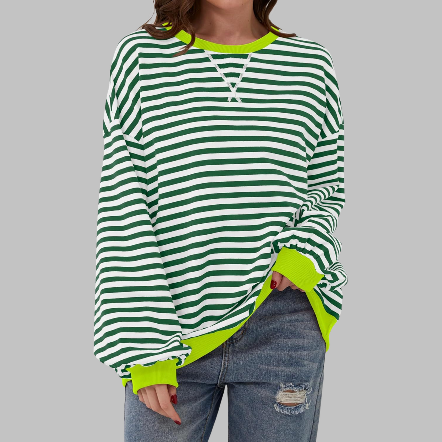 Gestreiftes Langarm-Sweatshirt mit Rundhalsausschnitt