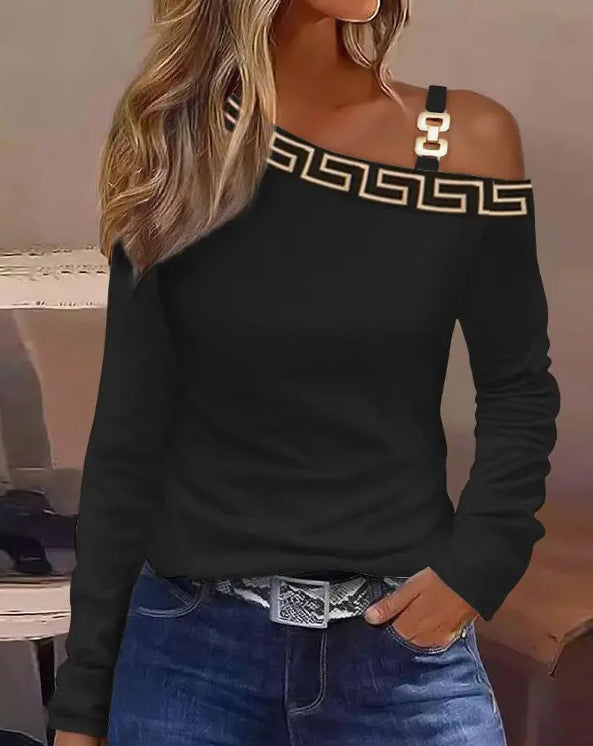 Off-Shoulder Bluse mit Metallknopf für Alltag & Büro