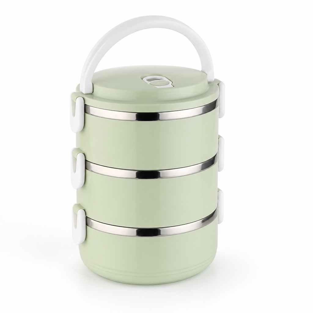 Lunchbox | 3-lagig stapelbar | Edelstahl-Innenraum & auslaufsichere Deckel | Reisetauglich