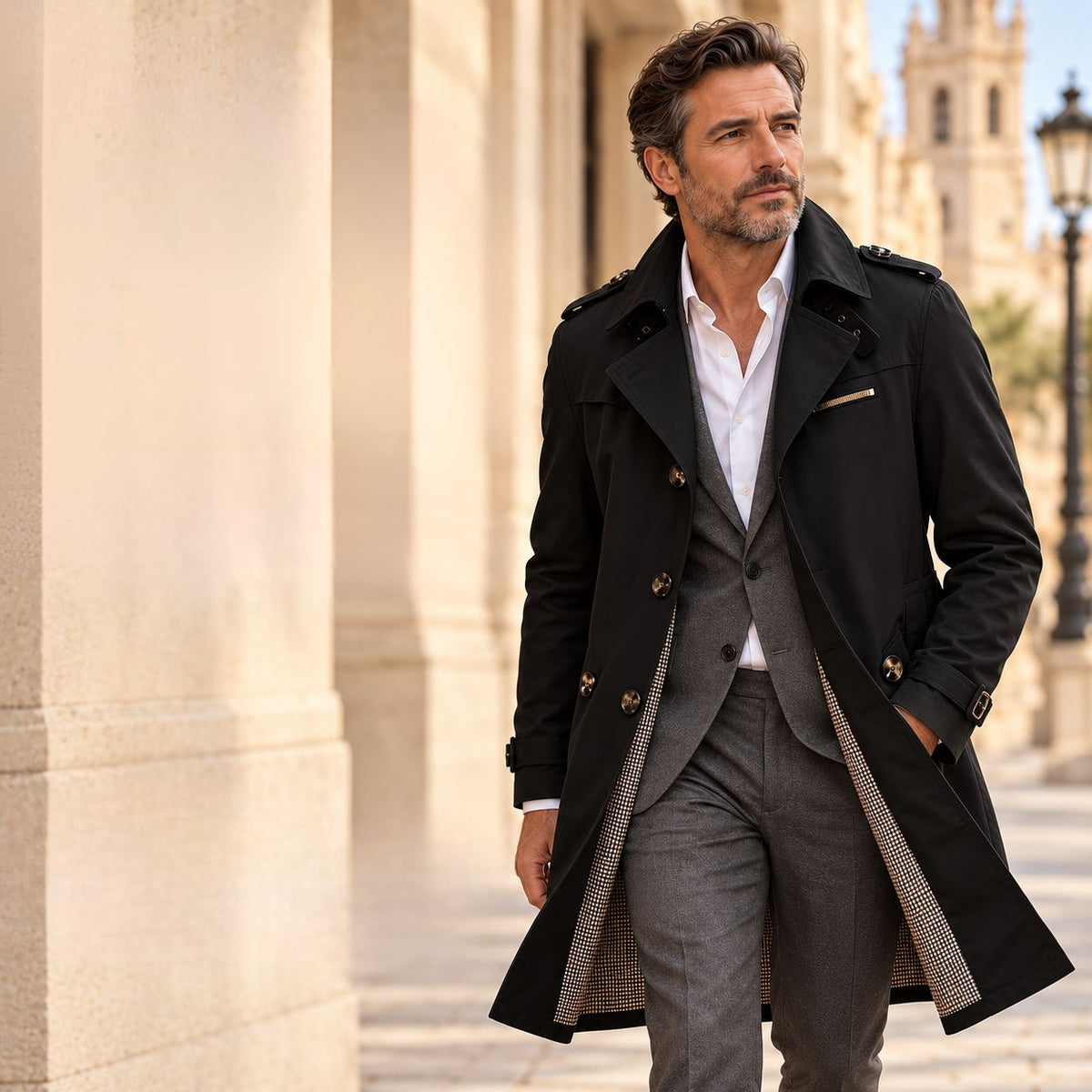 Alpaslan – Kurzer Trenchcoat mit Reverskragen und Knopfleiste