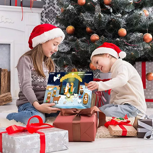 Krippen Adventskalender mit 24 Spielfiguren | Weihnachtskalender mit Krippenfiguren aus Kunststoff für Kinder und Familien
