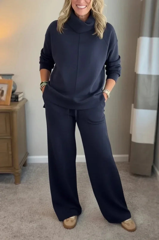 Aivra | Damen Turtleneck Langarm Weitbeiniger Zweiteiler mit Taschen
