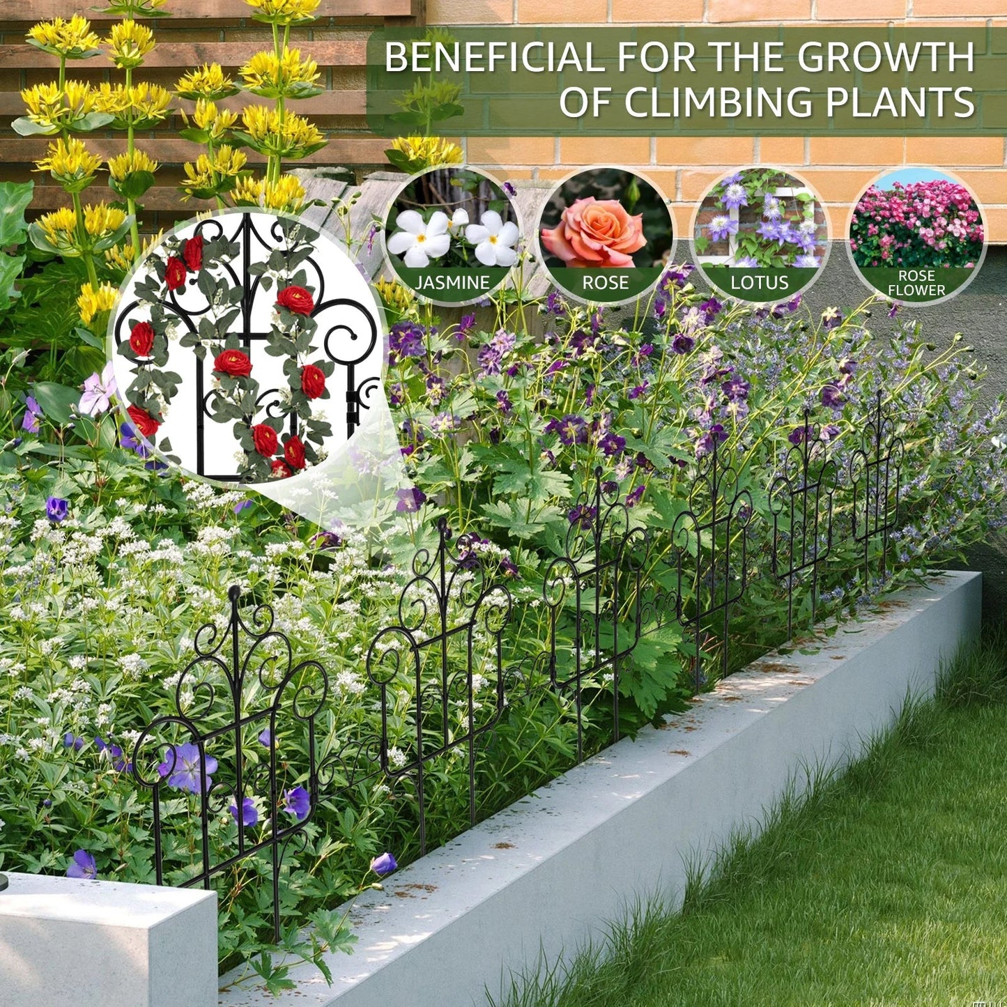 FlexiGarden Kunststoff Dekorativer Gartenzaun | 40 cm Höhe | Faltbar und Vielseitig | Packung mit 10 Stück