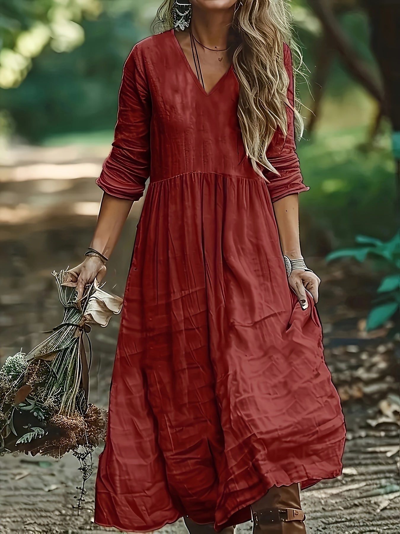 Shirron – Modisches Langes Kleid Mit V-Ausschnitt