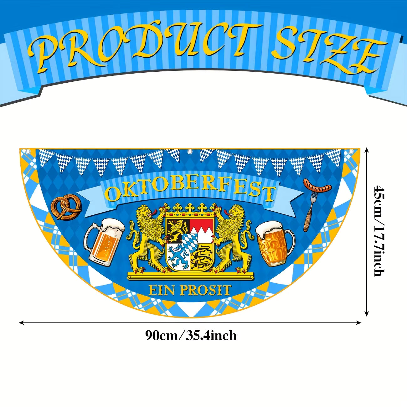 Oktoberfest Party Dekoration | Blau-weiß kariertes bayrisches Faltenfächer-Wimpel | Hängendes Banner