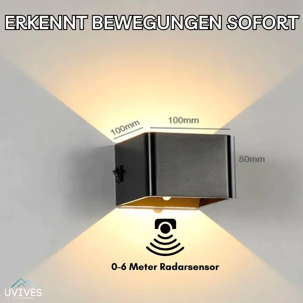 Kabellose Wandlampe mit Bewegungssensor und würfelförmigem Design