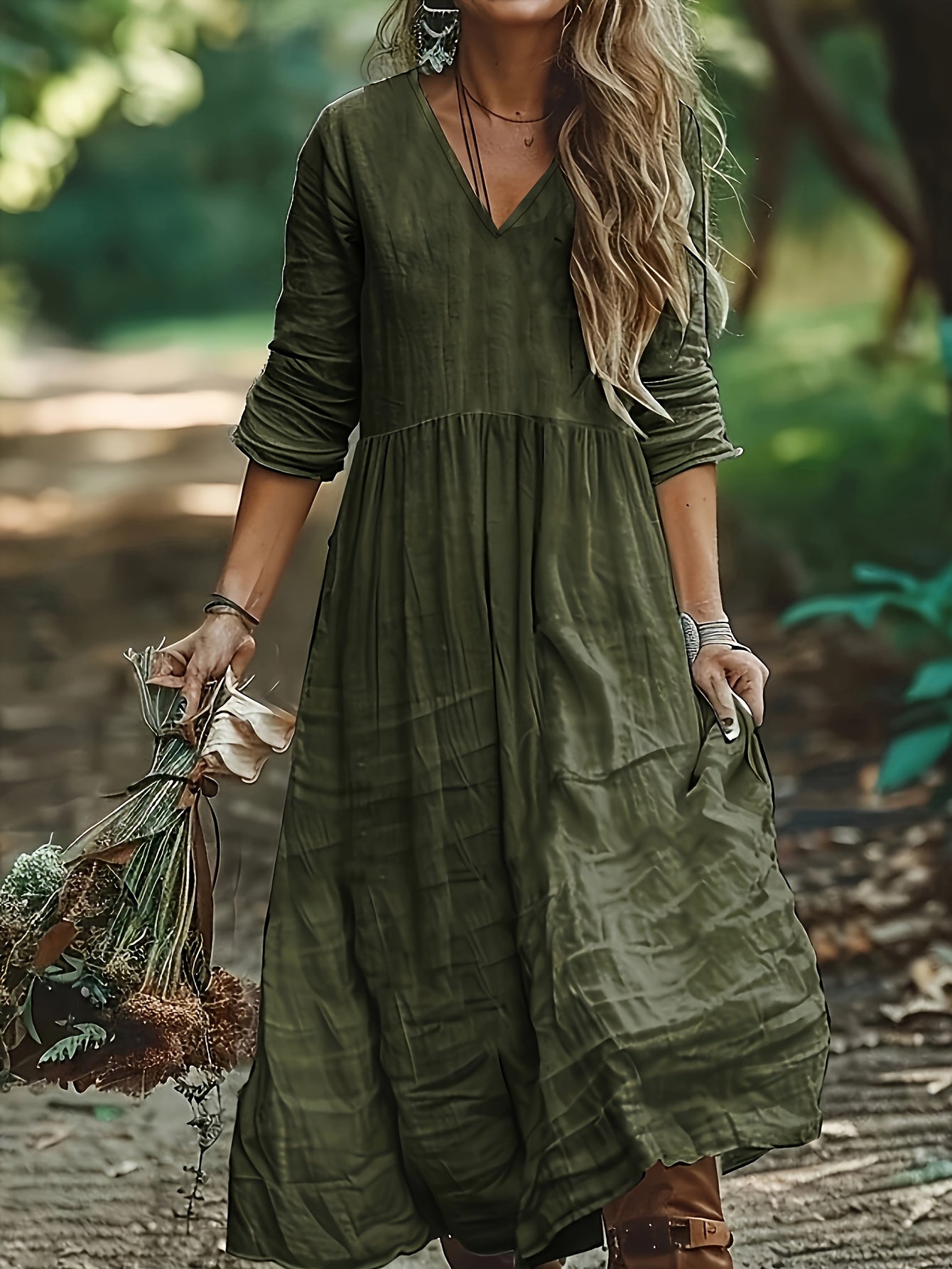 Shirron – Modisches Langes Kleid Mit V-Ausschnitt