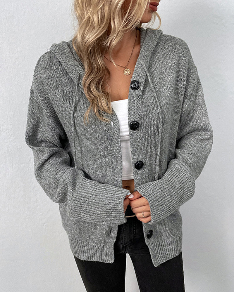 Mia | Damen Kapuzenstrickjacke mit Knöpfen