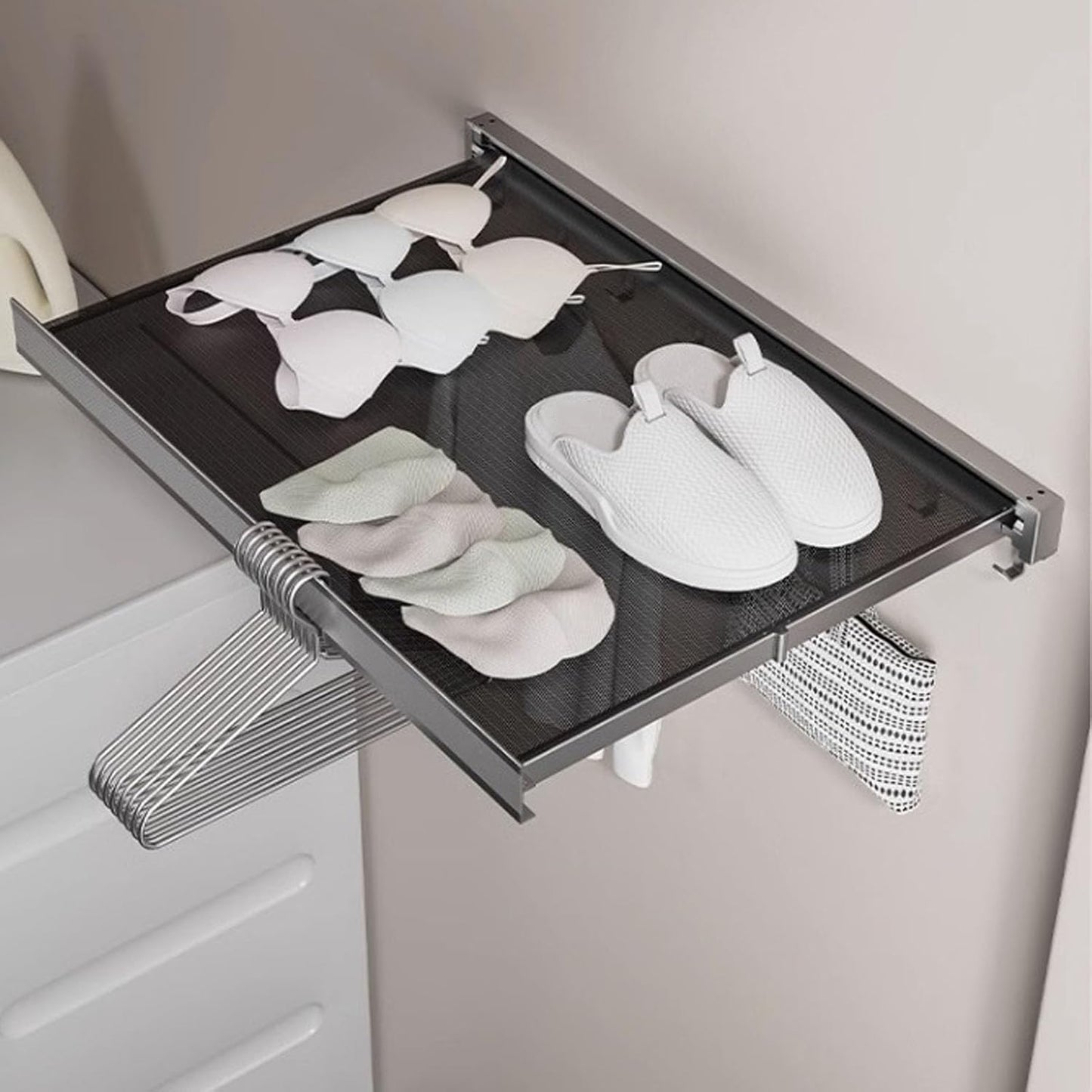 Husamana - Klappbares Wandregal für Wäsche – platzsparend mit doppeltem Trockenraum