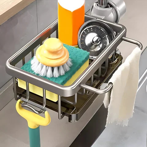 Platzsparendes Abflussregal | Ohne Bohren | Schnelltrocknend mit Haken | SinkTidy