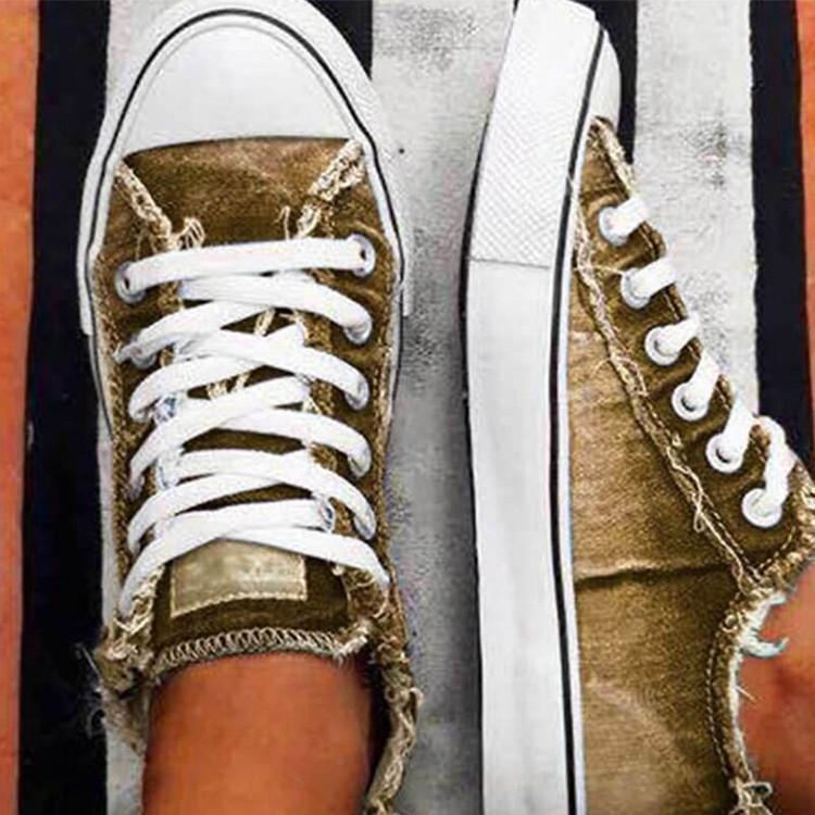 Damen Sneaker Blumen Schnürschuhe aus Leinwand