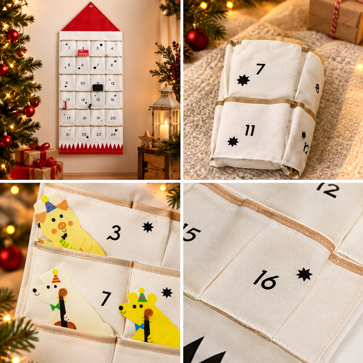 Stoff-Adventskalender | 24 Taschen zum Befüllen | Wiederverwendbar