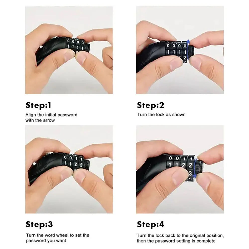 VeloCrypta 4-teiliges Fahrradkabelschloss-Set | Edelstahl | 4-stelliger Zahlencode | Länge 10,5–21 cm