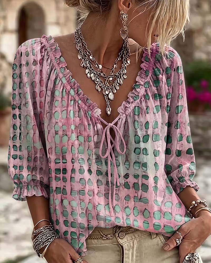 Kesney - Bluse Mit Polka Punkte Und Schnürung