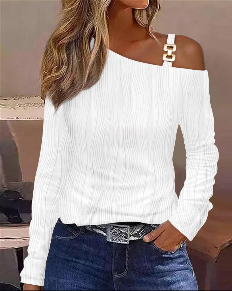 Off-Shoulder Bluse mit Metallknopf für Alltag & Büro