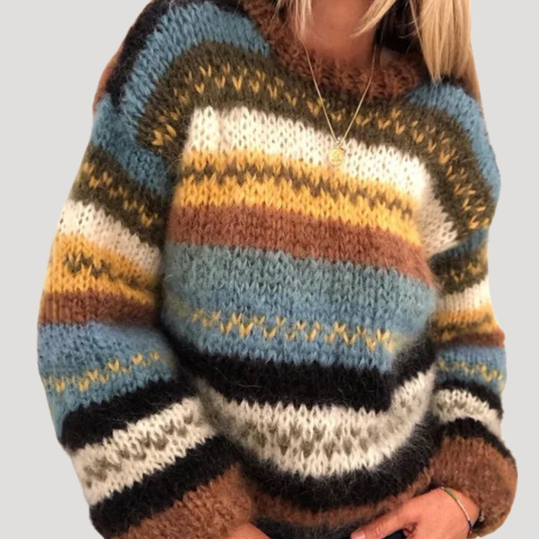 Damen gestreifter Pullover mit Rundhalsausschnitt und langen Ärmeln
