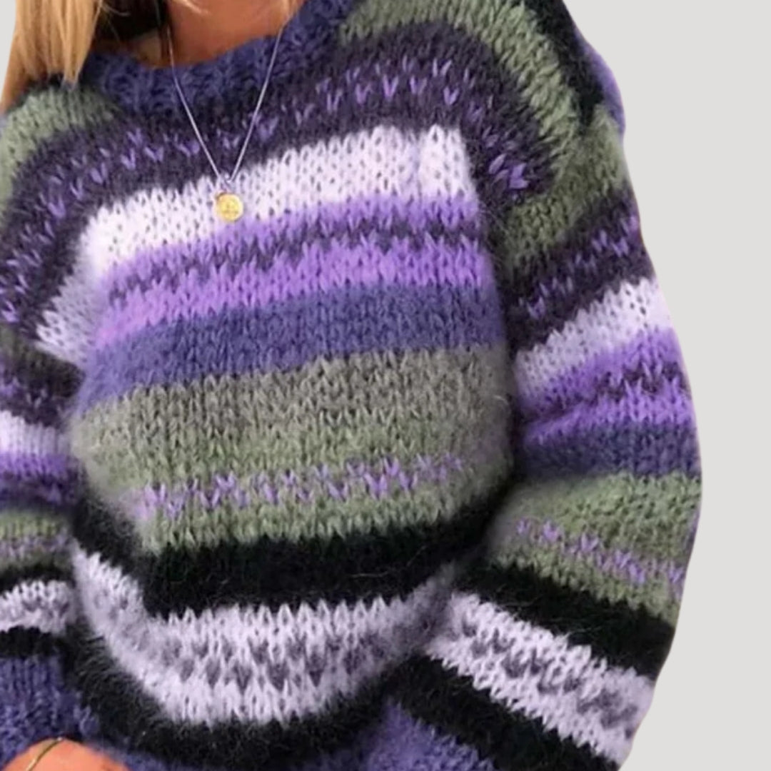 Damen gestreifter Pullover mit Rundhalsausschnitt und langen Ärmeln