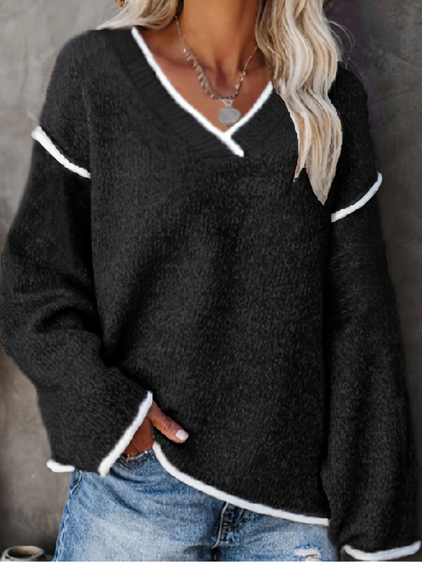 Tindra – Langärmeliger Strickpullover Mit V-Ausschnitt