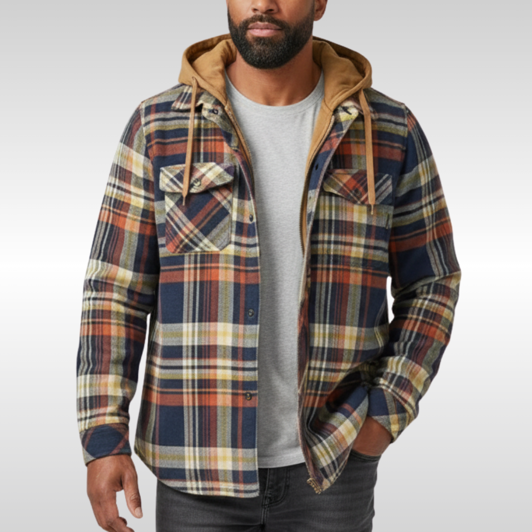Rowan | Herren Karo-Jacke mit Kapuze, Taschen und Knöpfen