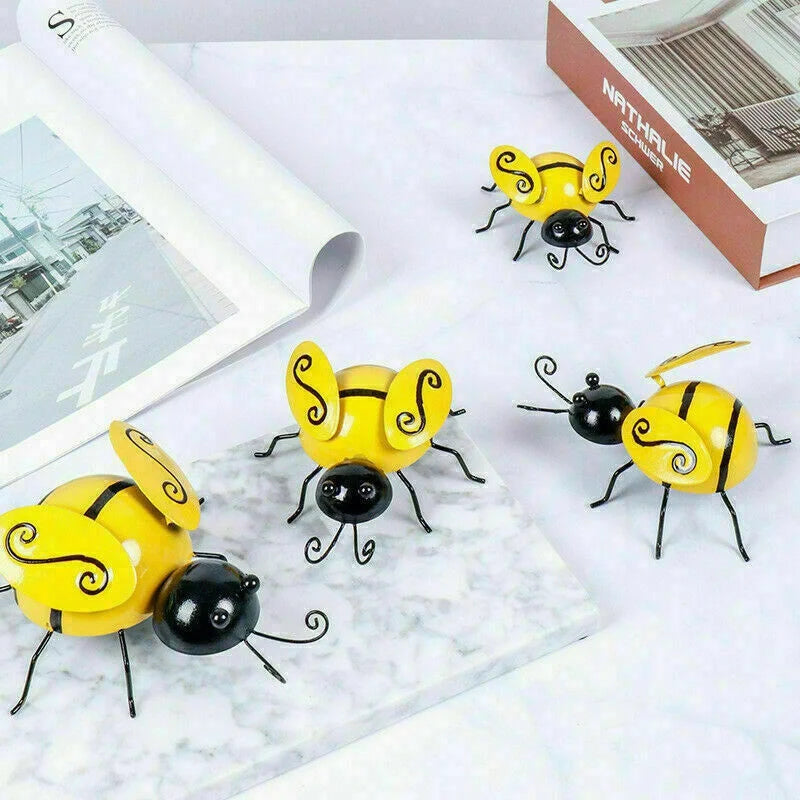 Virellia Lebendes Metall Bienen Wandkunst Set | 4-teilig | Garten- und Außenwanddekoration