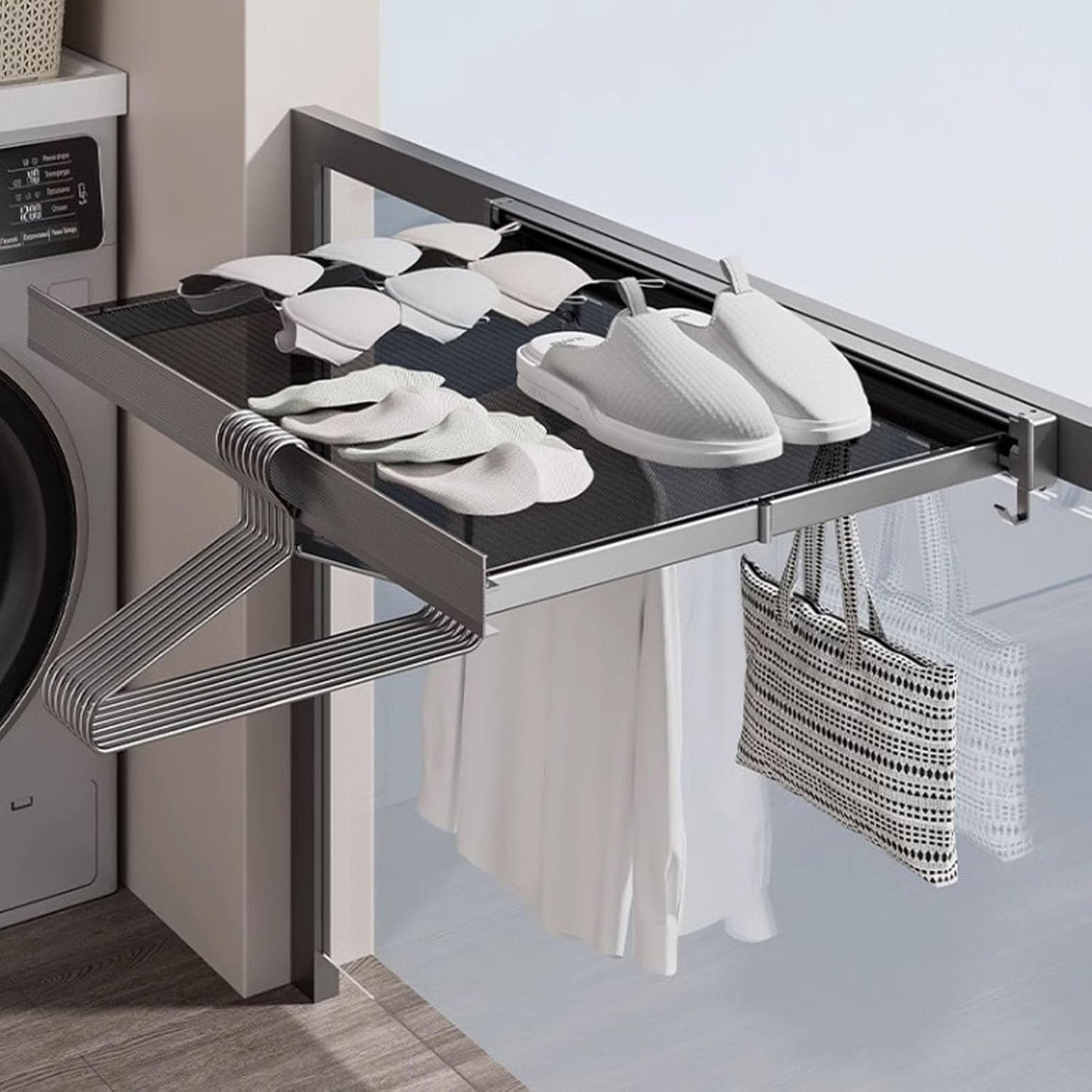 Husamana - Klappbares Wandregal für Wäsche – platzsparend mit doppeltem Trockenraum