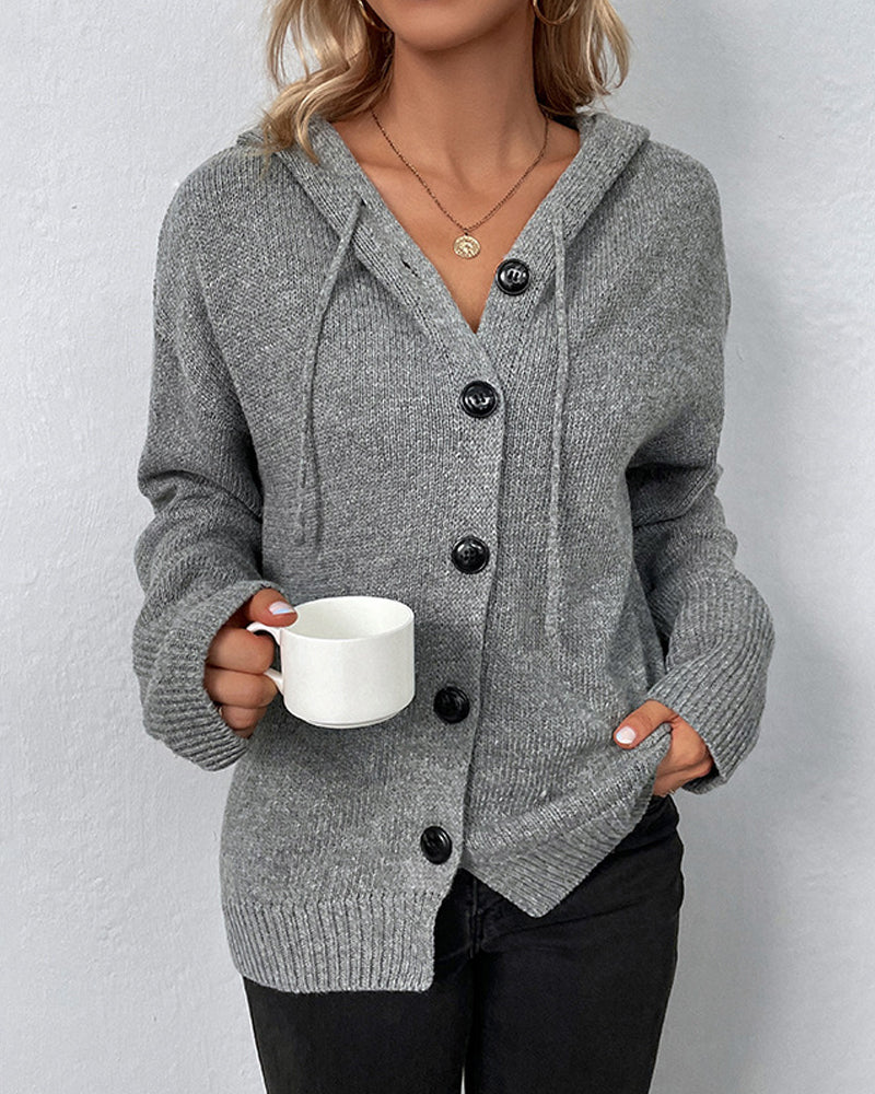 Mia | Damen Kapuzenstrickjacke mit Knöpfen