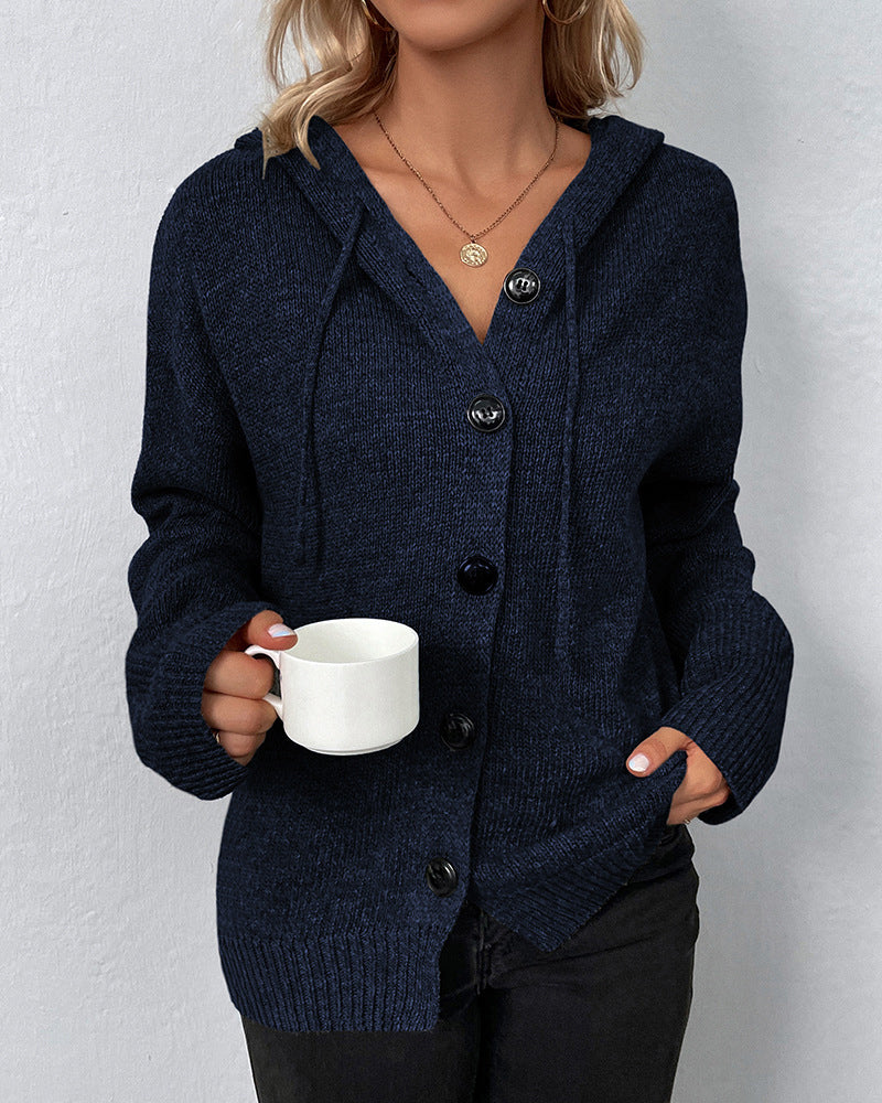 Mia | Damen Kapuzenstrickjacke mit Knöpfen