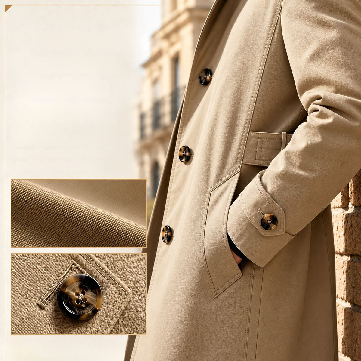 Alpaslan – Kurzer Trenchcoat mit Reverskragen und Knopfleiste