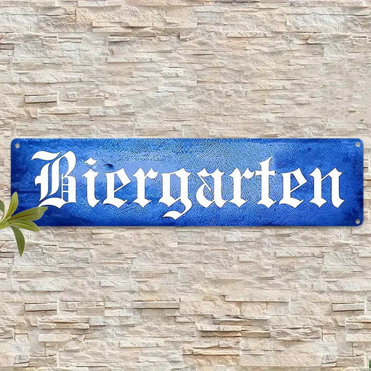 Biergarten Metallschild | Vintage Aluminiumschild | 10x40cm | Pub-, Bar- & Oktoberfest-Dekor