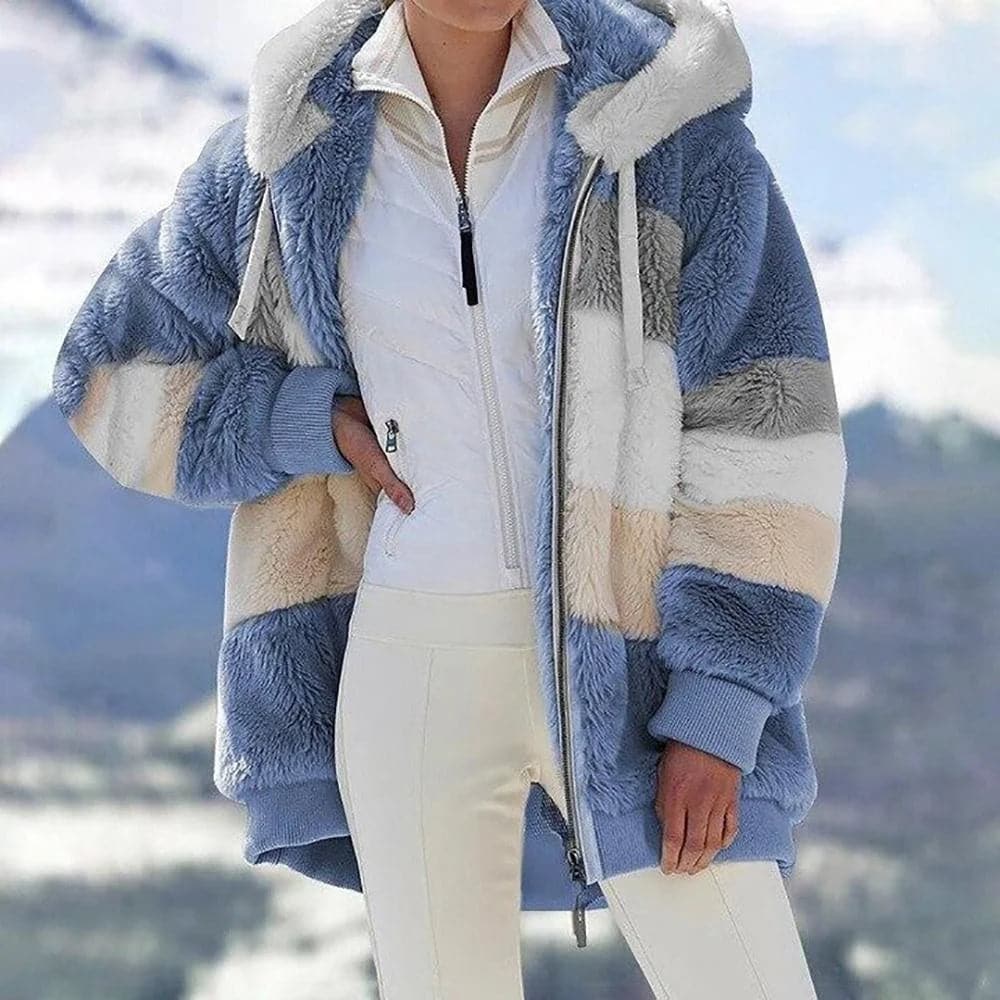 Damen Winterjacke | Gefütterte Kontrastjacke mit Kapuze und lockerer Passform