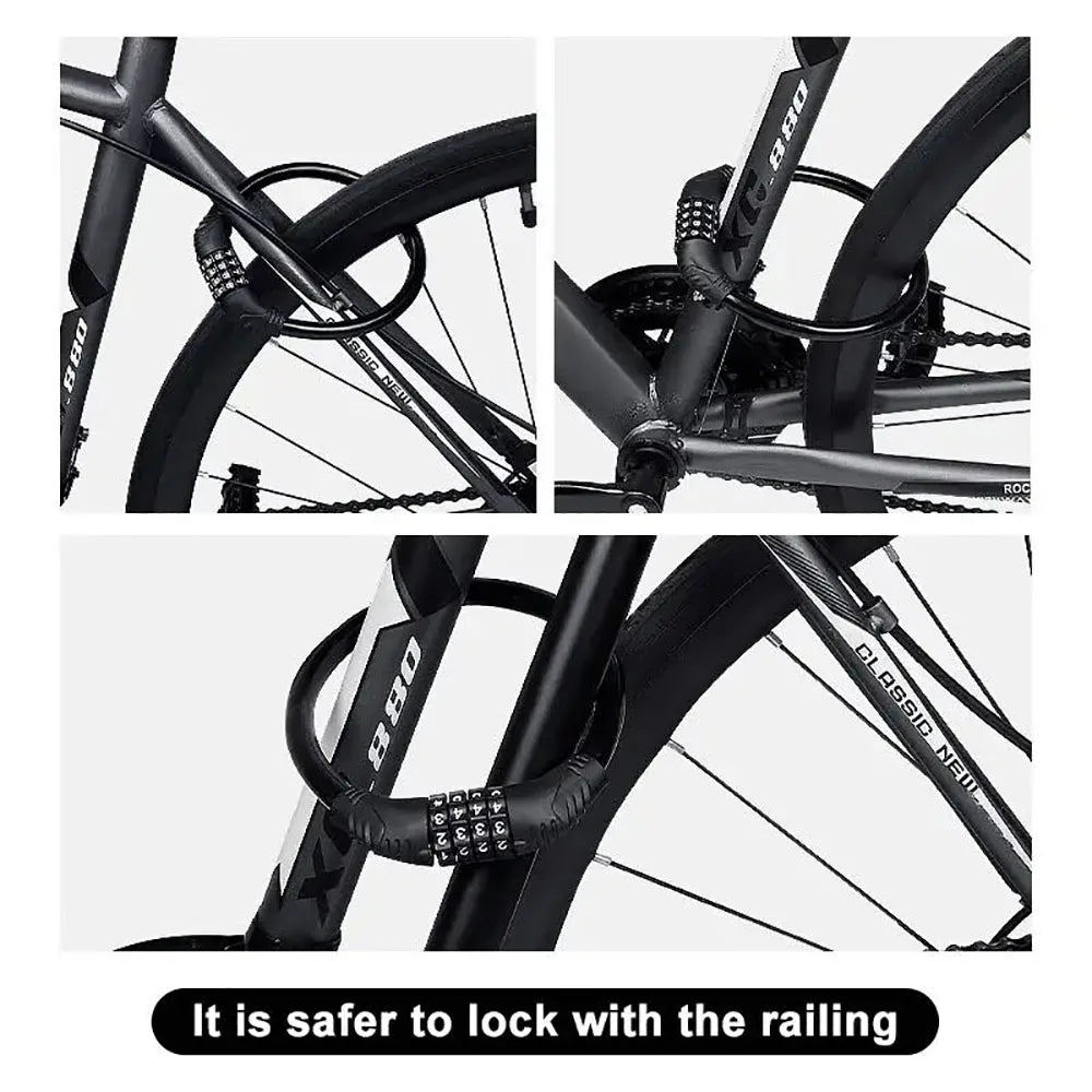 VeloCrypta 4-teiliges Fahrradkabelschloss-Set | Edelstahl | 4-stelliger Zahlencode | Länge 10,5–21 cm