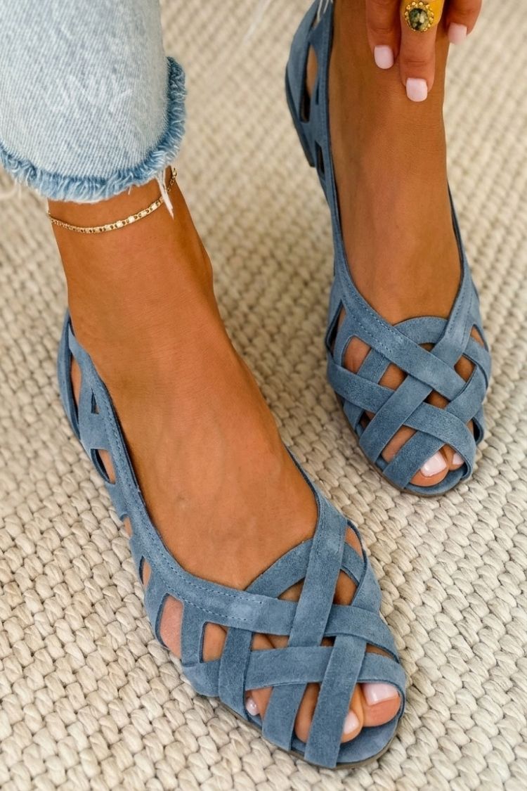 Isabell | Flache Sandalen mit offener Spitze und geflochtenem Gewebe