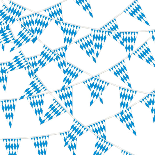Oktoberfest Wimpelkette | 40 m Länge | Bayerisches Blau-Weiß Kariert | Wasserfest & Wiederverwendbar