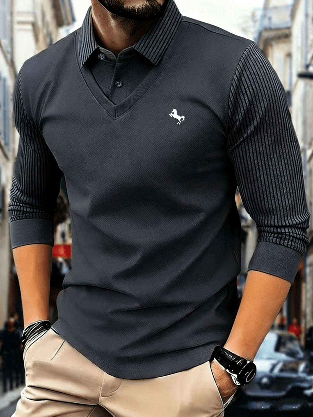 Dechen – Klassischer Strickpullover mit Reverskragen und langen Ärmeln