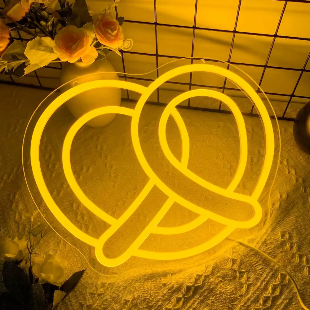 Neon-Wandschild | Brezel-Bäckerei-Design | 33x26 cm | Küche, Café & Partydekoration