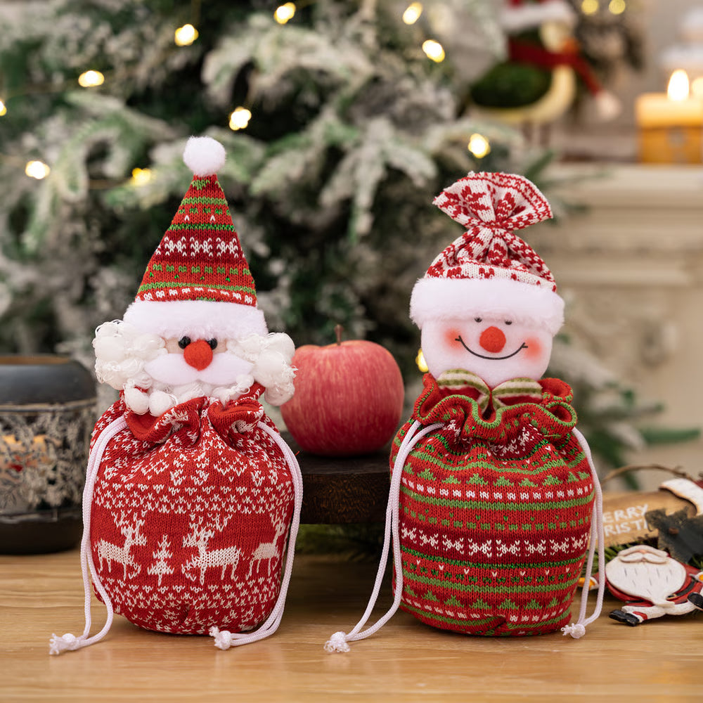 FestiveJoy – Gestrickte Weihnachtsgeschenkbeutel mit Puppe | 1+1 GRATIS