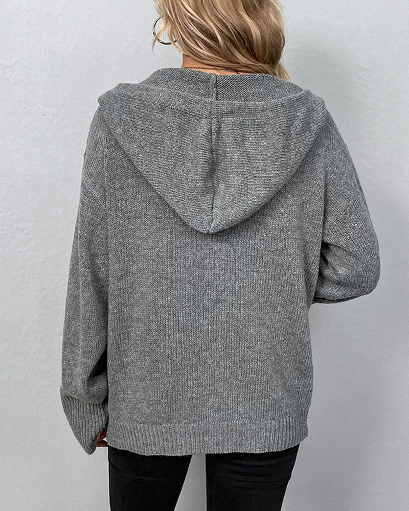 Mia | Damen Kapuzenstrickjacke mit Knöpfen