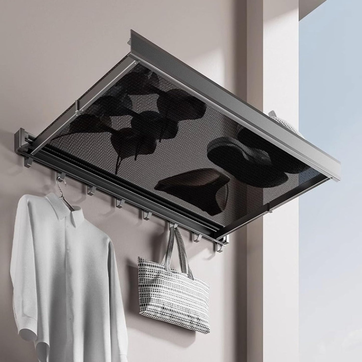 Husamana - Klappbares Wandregal für Wäsche – platzsparend mit doppeltem Trockenraum
