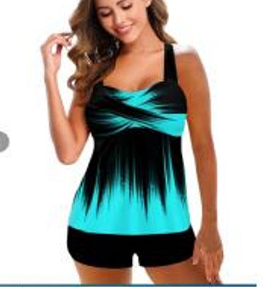 Lily – Schwarzes Damen-Tankini mit floralem Muster und voll bedeckenden Boyshorts