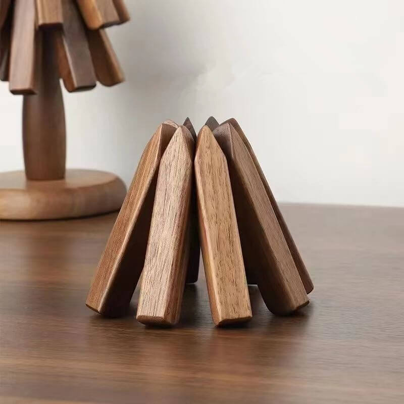 Untersetzer aus Walnussholz | Baumförmiges 3er-Set, stapelbar | Hitzebeständig und dekorativ für Holztische und Wohnbereich