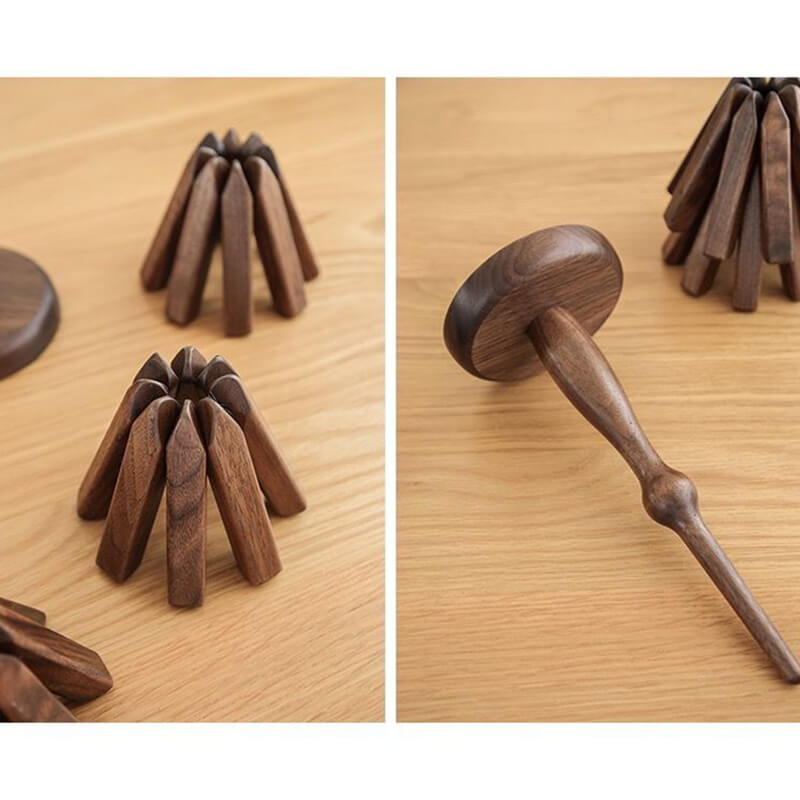 Untersetzer aus Walnussholz | Baumförmiges 3er-Set, stapelbar | Hitzebeständig und dekorativ für Holztische und Wohnbereich