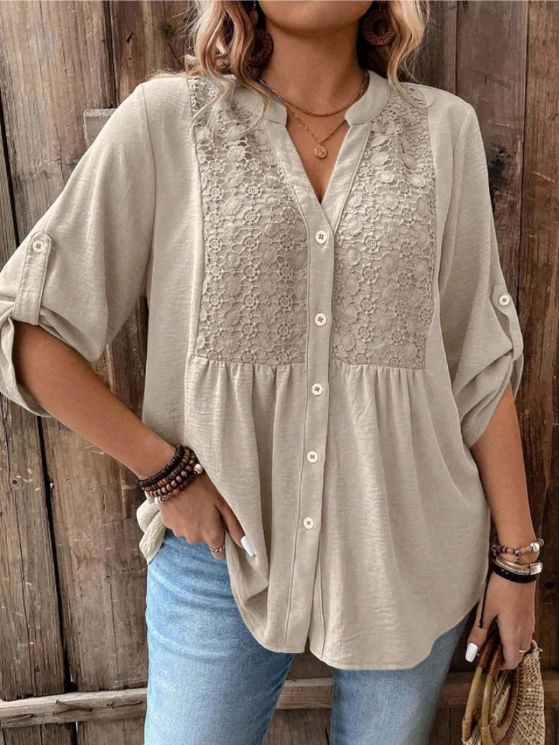 Thiyumi - Bluse Mit V-Ausschnitt Und Knöpfen